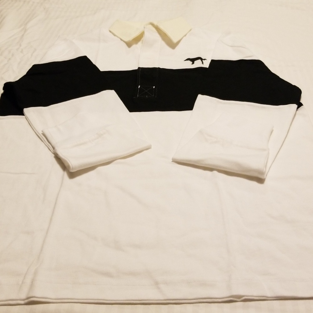 Black and white long sleeve polo